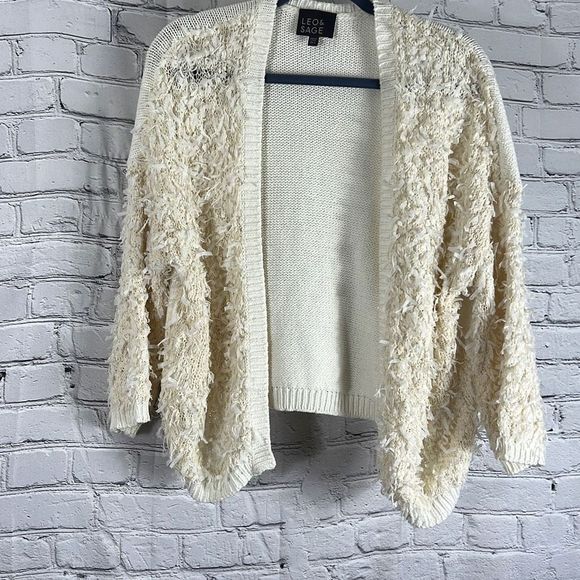 Leo & Sage Sweaters - Leo & Sage Womens Cardigan Sweater Open Front Shaggy Faux Fur White M/L